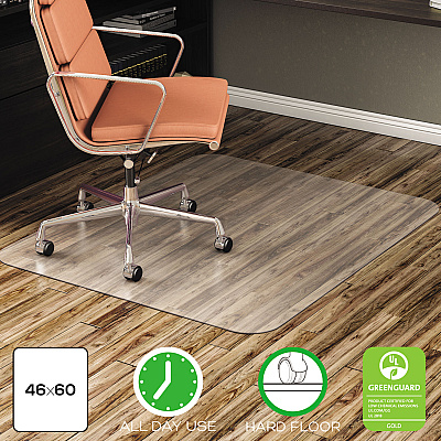 deflecto EconoMat All Day Use Chair Mat for Hard Floors, Flat Packed, 46 x 60, Clear (DEFCM21442F)