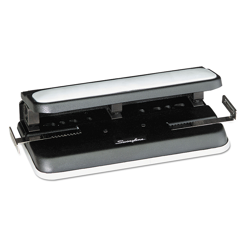 Swingline 32-Sheet Easy Touch Two- to Three-Hole Punch with Cintamatic Centering, 9/32" Holes, Black/Gray (SWI74300)