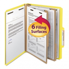 Smead Top Tab Classification Folders, Six SafeSHIELD Fasteners, 2" Expansion, 2 Dividers, Letter Size, Yellow Exterior, 10/Box (14004)