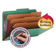 Smead Eight-Section Pressboard Top Tab Classification Folders, Eight SafeSHIELD Fasteners, 3 Dividers, Legal Size, Green, 10/Box (SMD19097)