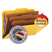 Smead Eight-Section Pressboard Top Tab Classification Folders, Eight SafeSHIELD Fasteners, 3 Dividers, Legal Size, Yellow, 10/Box (SMD19098)