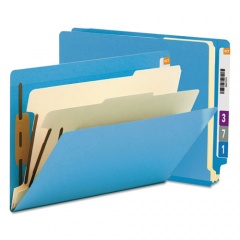 Smead Colored End Tab Classification Folders with Dividers, 2" Expansion, 2 Dividers, 6 Fasteners, Letter Size, Blue, 10/Box (26836)
