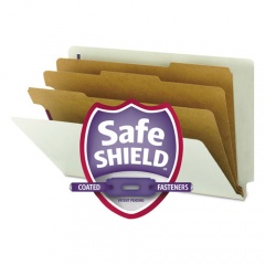 Smead End Tab Pressboard Classification Folders, Eight SafeSHIELD Fasteners, 3" Expansion, 3 Dividers, Legal Size, Gray-Green,10/BX (29820)