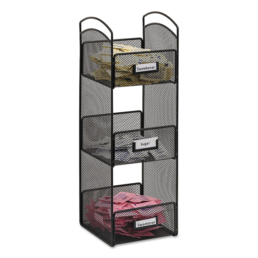 Safco Onyx Breakroom Organizers, 3 Compartments, 6 x 6 x 18, Steel Mesh, Black (SAF3290BL)