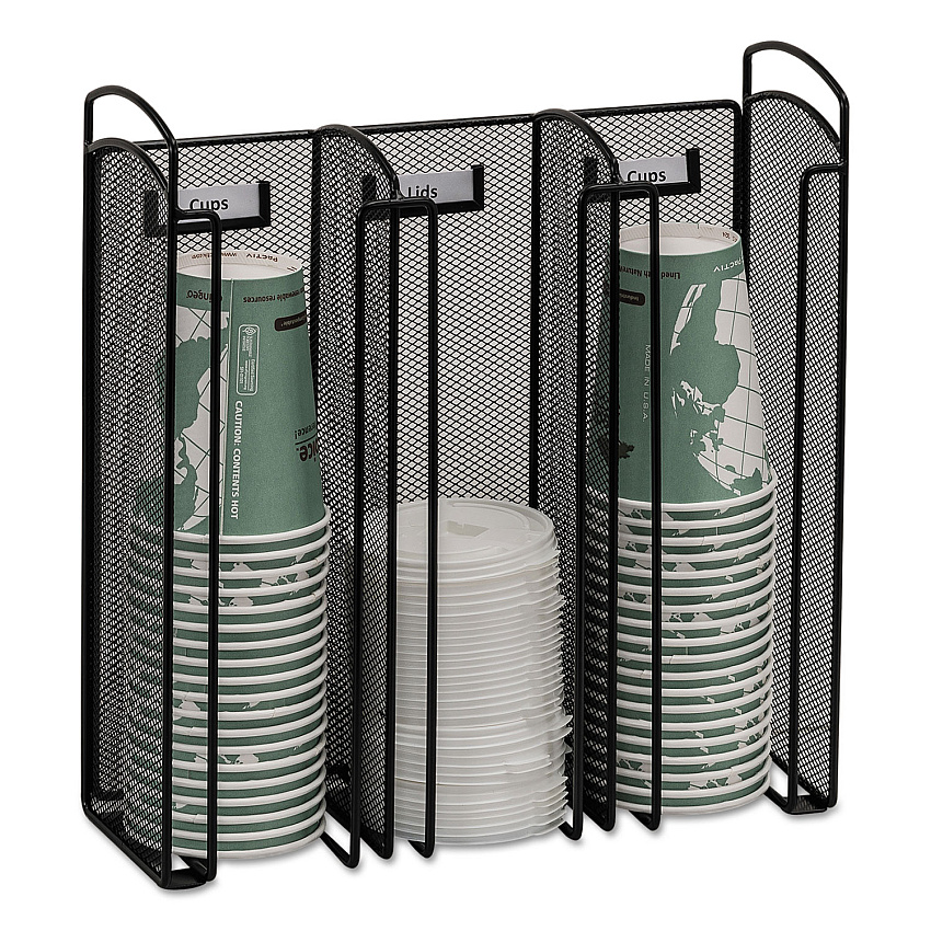 Safco Onyx Breakroom Organizers, 3 Compartments, 12.75 x 4.5 x 13.25, Steel Mesh, Black (SAF3292BL)