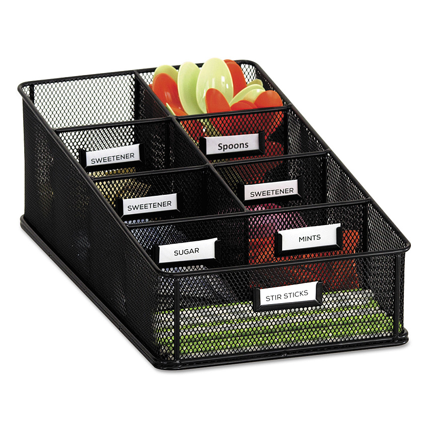 Safco Onyx Breakroom Organizers, 7 Compartments, 16 x 8.5 x 5.25, Steel Mesh, Black (SAF3291BL)