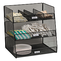 Safco Onyx Breakroom Organizers, 3 Compartments,14.63 x 11.75 x 15, Steel Mesh, Black (SAF3293BL)