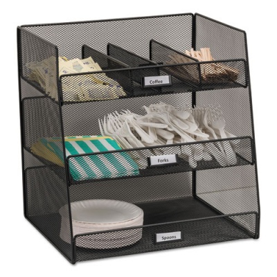 Safco Onyx Breakroom Organizers, 3 Compartments,14.63 x 11.75 x 15, Steel Mesh, Black (3293BL)