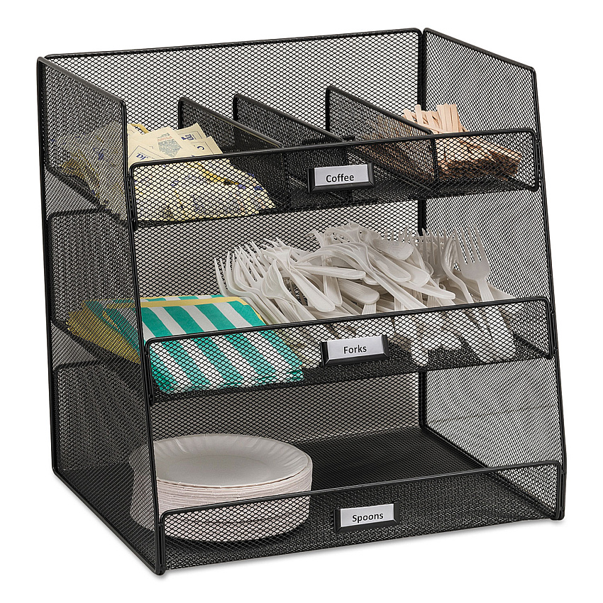 Safco Onyx Breakroom Organizers, 3 Compartments,14.63 x 11.75 x 15, Steel Mesh, Black (SAF3293BL)