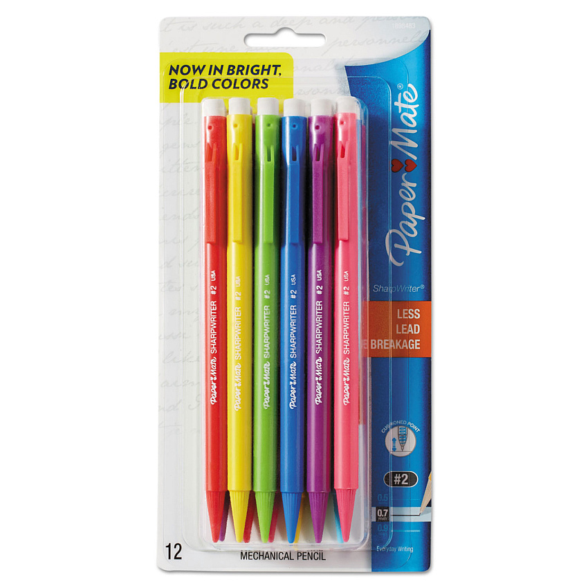Paper Mate Sharpwriter Mechanical Pencil, 0.7 mm, HB (#2.5), Black Lead, Assorted Barrel Colors, Dozen (PAP1898483C)
