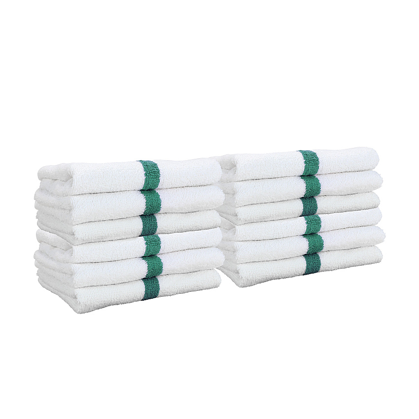 Power Gym Hand Towel 16x27 Green Stripe, Case Of 120 (PWR-1627-3GRCS-CS)