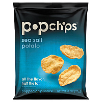 popchips Potato Chips, Sea Salt Flavor, 0.8 oz Bag, 24/Carton (PPH71100)