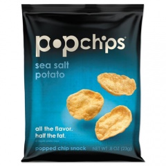 popchips Potato Chips, Sea Salt Flavor, 0.8 oz Bag, 24/Carton (71100)