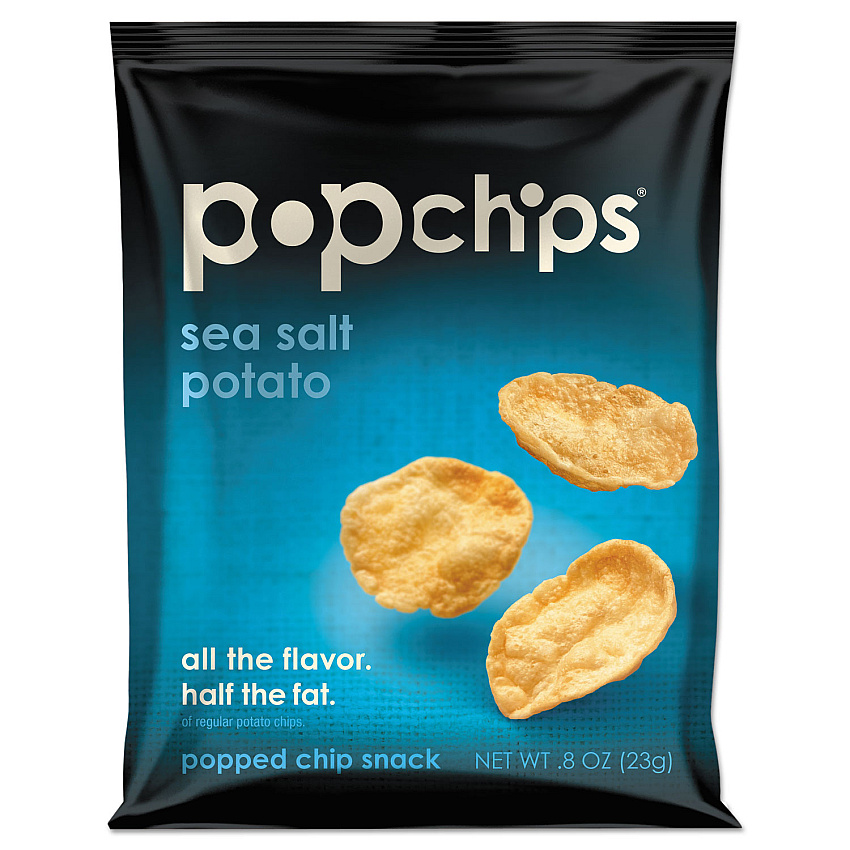 popchips Potato Chips, Sea Salt Flavor, 0.8 oz Bag, 24/Carton (PPH71100)