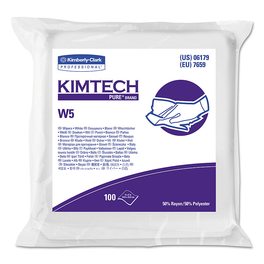 Kimtech W5 Critical Task Wipers, Flat Double Bag, Spunlace, 9 x 9, Unscented, White, 100/Pack, 5 Packs/Carton (KCC06179)