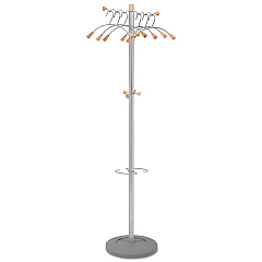 Alba Wavy Coat Tree, Six Hangers/Two Knobs/Four Hooks, 18.88w x 14d x 68.5h, Silver/Wood (ABAPMWAVE)