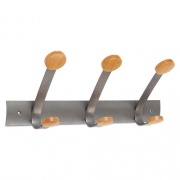 Alba Wooden Coat Hook, Three Wood Peg Wall Rack, Brown/Silver, 45 lb Capacity (PMV3)