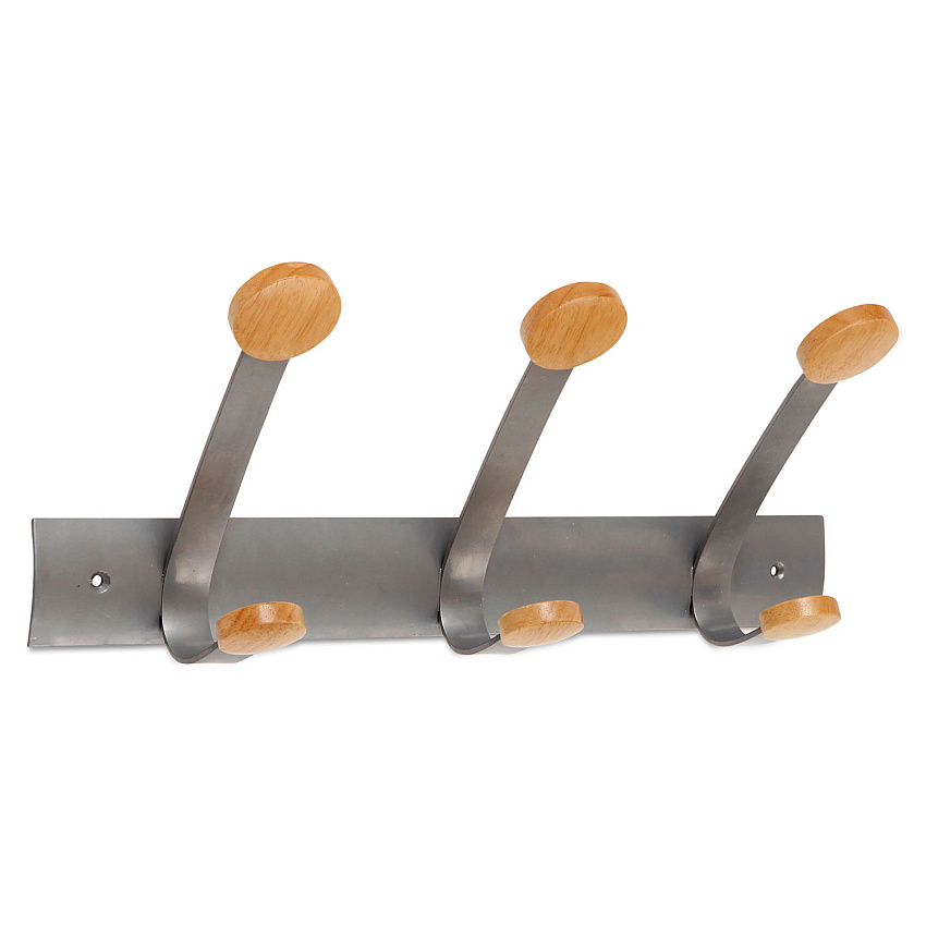 Alba Wooden Coat Hook, Three Wood Peg Wall Rack, Brown/Silver, 45 lb Capacity (ABAPMV3)