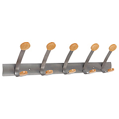 Alba Wooden Coat Hook, Five Wood Peg Wall Rack, Brown/Silver, 45 lb Capacity (ABAPMV5)