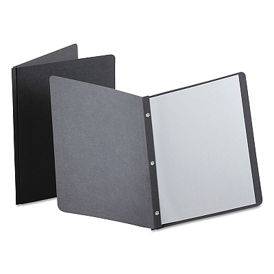 Oxford Title Panel and Border Front Report Cover, Three-Prong Fastener, 0.5" Capacity, 8.5 x 11, Black/Black, 25/Box (OXF52506)