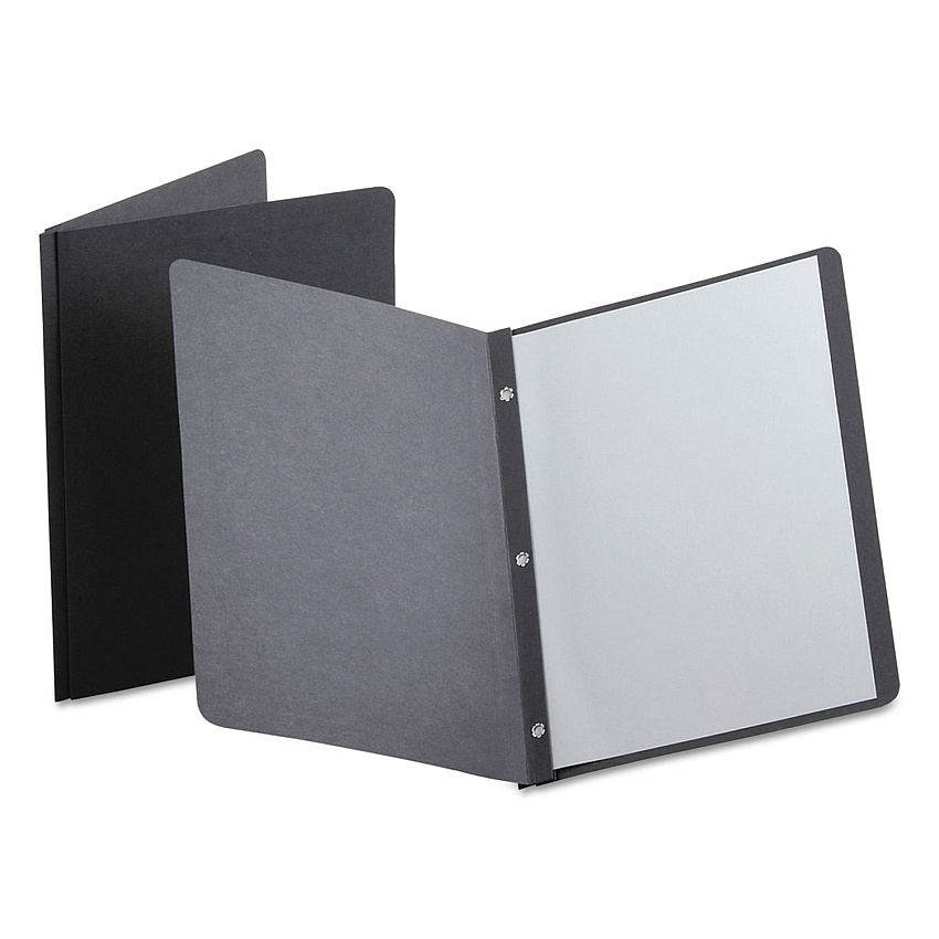 Oxford Title Panel and Border Front Report Cover, Three-Prong Fastener, 0.5" Capacity, 8.5 x 11, Black/Black, 25/Box (OXF52506)