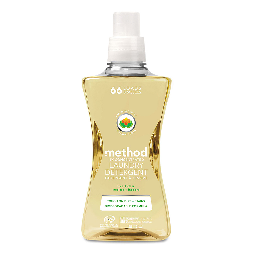 Method 4X Concentrated Laundry Detergent, Free and Clear, 53.5 oz Bottle, 4/Carton (MTH01491)
