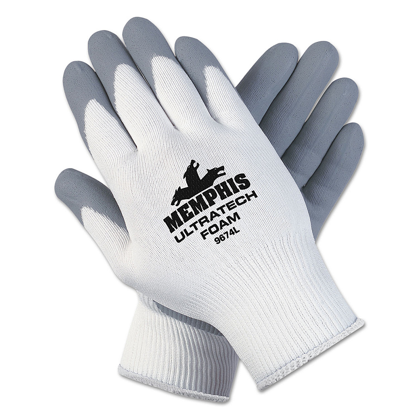 MCR Safety Ultra Tech Foam Seamless Nylon Knit Gloves, X-Large, White/Gray, Dozen (CRW9674XLDZ)