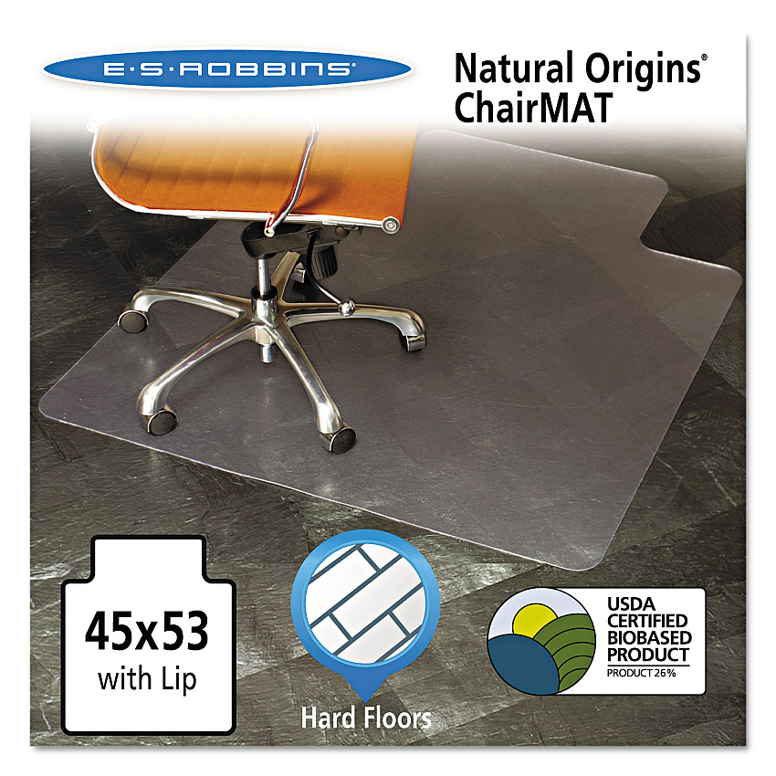 ES Robbins Natural Origins Chair Mat with Lip For Hard Floors, 45 x 53, Clear (ESR143012)
