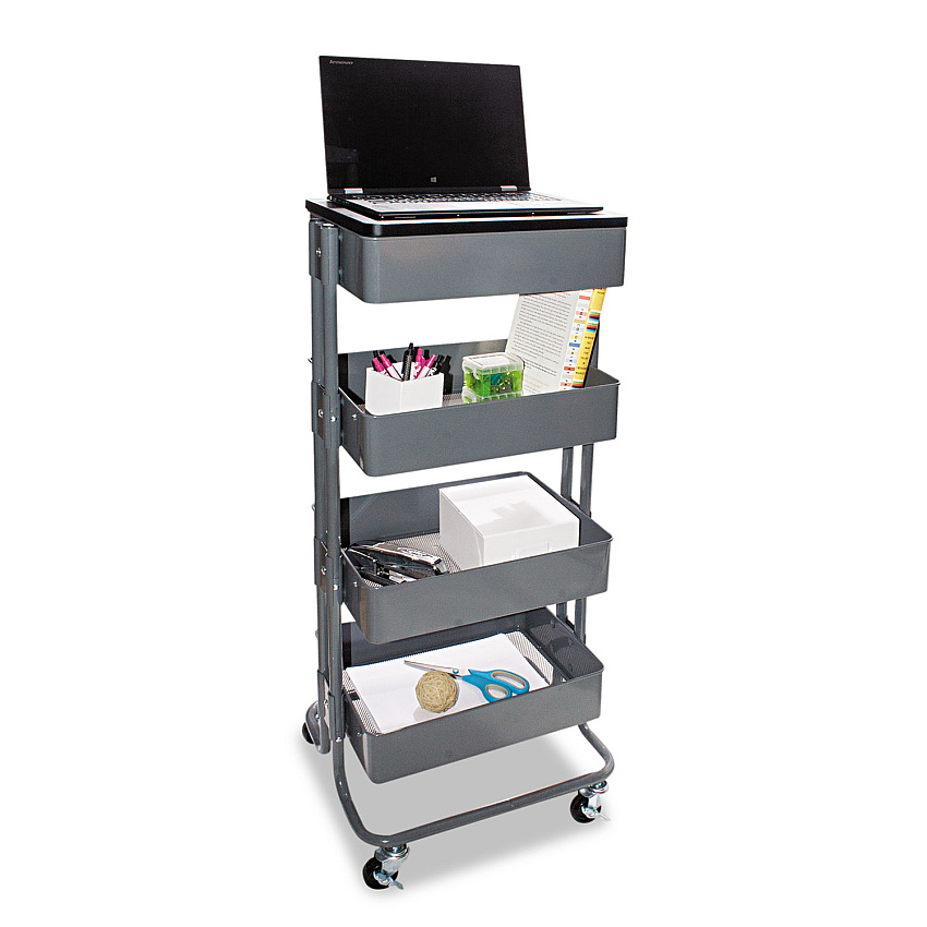 Vertiflex Adjustable Multi-Use Storage Cart and Stand-Up Workstation, 15.25" x 11" x 18.5" to 39", Gray (VRTVF51025)