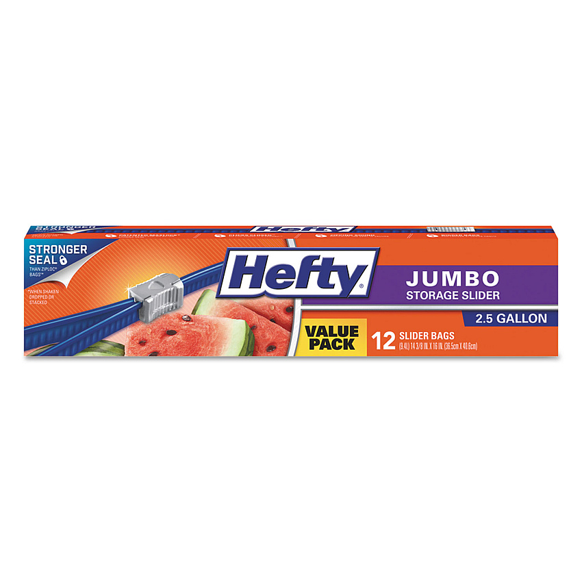 Hefty Slider Food Storage Bags, Jumbo, 14.38" x 9", Clear, 12/Box (RFPR83812)