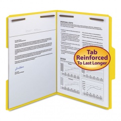 Smead WaterShed CutLess Reinforced Top Tab Fastener Folders, 0.75" Expansion, 2 Fasteners, Letter Size, Yellow Exterior, 50/Box (12942)