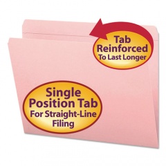 Smead Reinforced Top Tab Colored File Folders, Straight Tabs, Letter Size, 0.75" Expansion, Pink, 100/Box (12610)