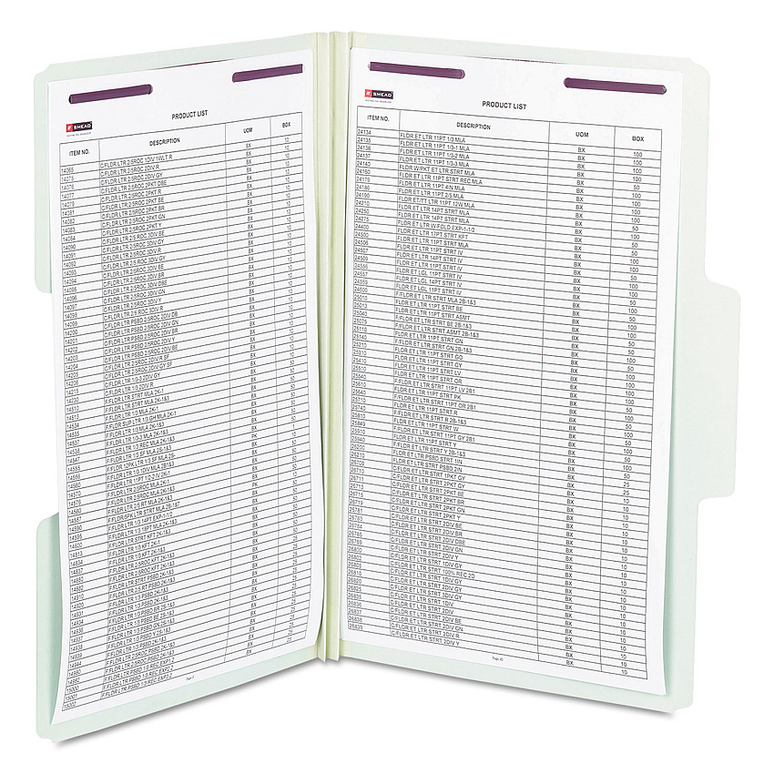Smead SuperTab Pressboard Fastener Folders with Two SafeSHIELD Fasteners, 2" Expansion, Legal Size, Gray-Green, 25/Box (SMD19981)