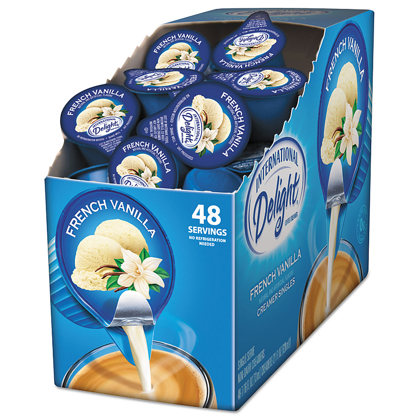 International Delight Flavored Liquid Non-Dairy Coffee Creamer, French Vanilla, 0.4375 oz Cup, 48/Box (ITD02282)