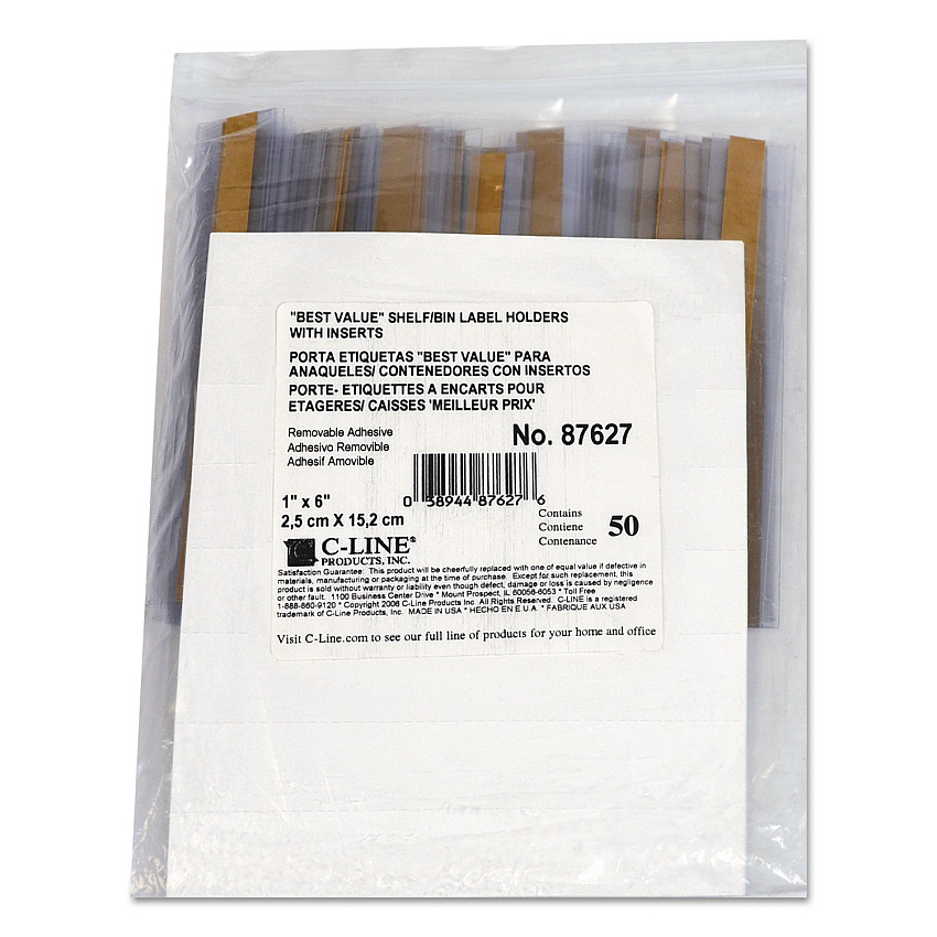 C-Line Self-Adhesive Label Holders, Top Load, 1 x 6, Clear, 50/Pack (CLI87627)