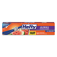 Hefty Slider Food Storage Bags, Jumbo, 14.38" x 9", Clear, 12 Bags/Box, 9 Boxes/Carton (RFPR83812CT)