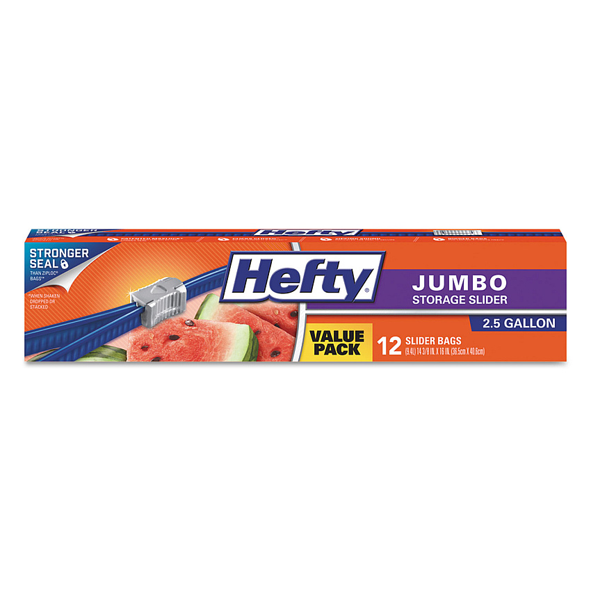 Hefty Slider Food Storage Bags, Jumbo, 14.38" x 9", Clear, 12 Bags/Box, 9 Boxes/Carton (RFPR83812CT)
