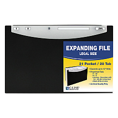 C-Line 21-Pocket Stand-Up Design Expanding File, 12" Expansion, 21 Sections, 1/5-Cut Tabs, Legal Size, Black (CLI48221)