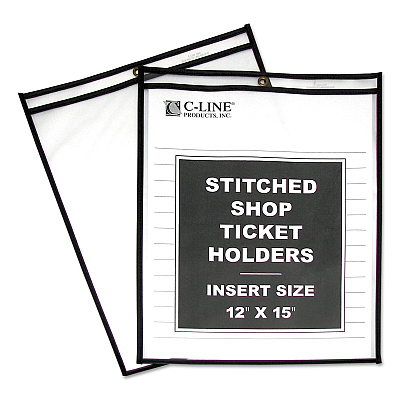 C-Line Shop Ticket Holders, Stitched, Both Sides Clear, 75", 12 x 15, 25/BX (CLI46125)