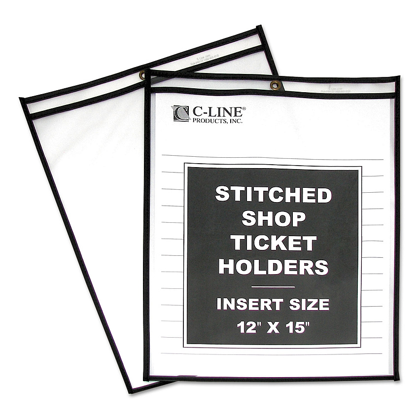 C-Line Shop Ticket Holders, Stitched, Both Sides Clear, 75", 12 x 15, 25/BX (CLI46125)