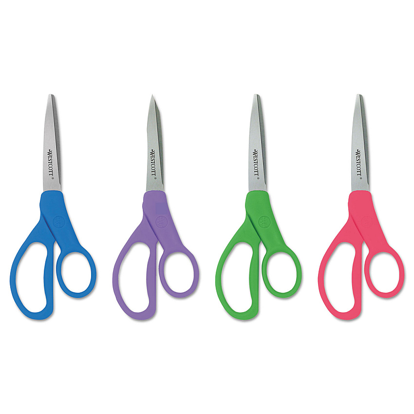 Westcott Student Scissors with Antimicrobial Protection, Pointed Tip, 7" Long, 3" Cut Length, Randomly Assorted Handle Color (ACM14231)