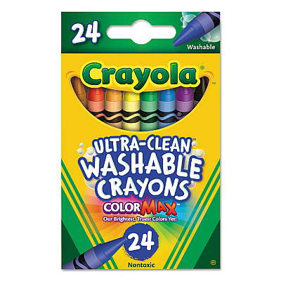 Crayola Ultra-Clean Washable Crayons, Regular Size, 0.31" x 3.63", 24 Assorted Colors, 24/Pack (526924)