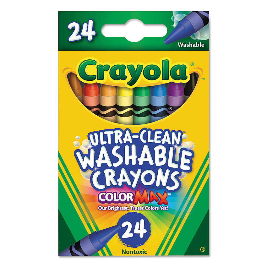 Crayola Ultra-Clean Washable Crayons, Regular Size, 0.31" x 3.63", 24 Assorted Colors, 24/Pack (526924)
