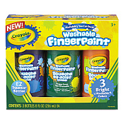 Crayola Washable Fingerpaint Pack, 3 Assorted Bright Colors, 8 oz Tube, 3/Box (CYO551311)