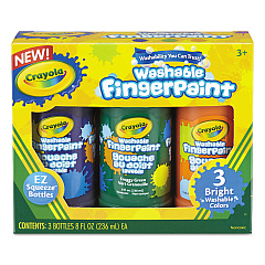Crayola Washable Fingerpaint Pack, 3 Assorted Bright Colors, 8 oz Tube, 3/Box (CYO551311)
