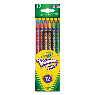 Crayola Twistables Colored Pencils, 2 mm, 2B, Assorted Lead and Barrel Colors, Dozen (687408)
