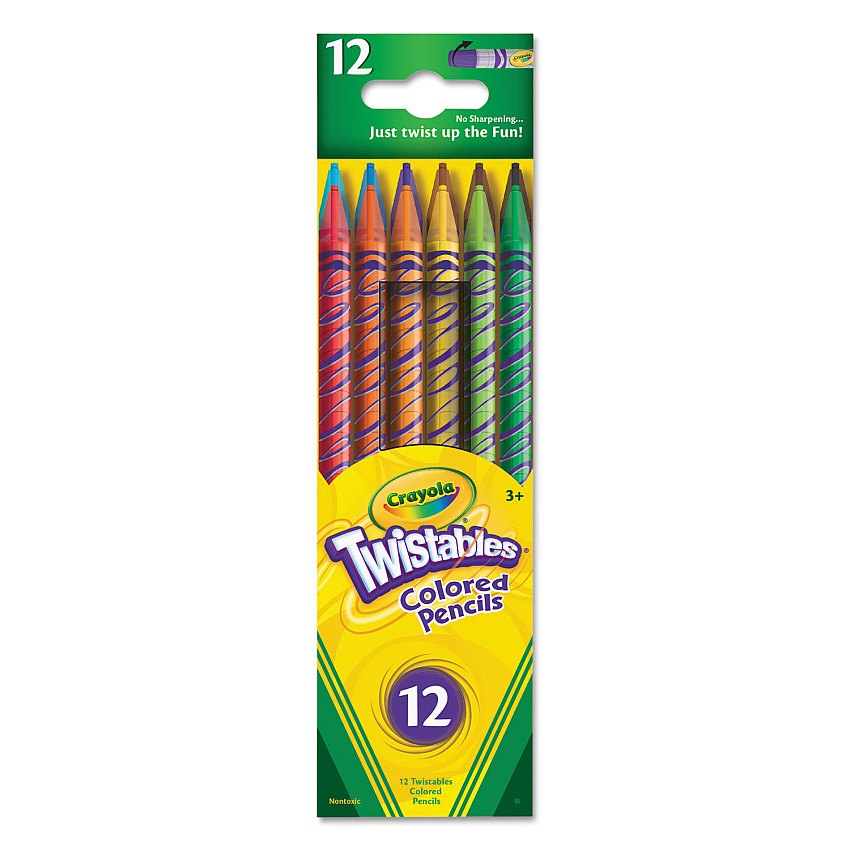 Crayola Twistables Colored Pencils, 2 mm, 2B, Assorted Lead and Barrel Colors, Dozen (687408)