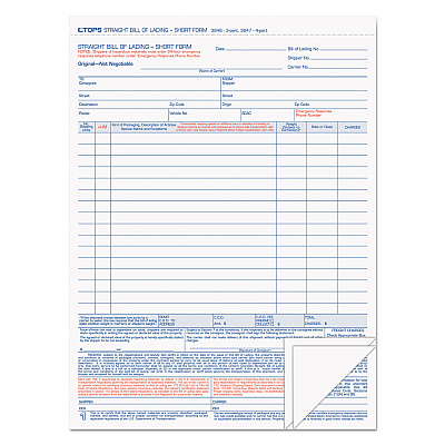 TOPS Bill of Lading, Three-Part Carbonless, 8.5 x 11, 50 Forms Total (TOP3846)
