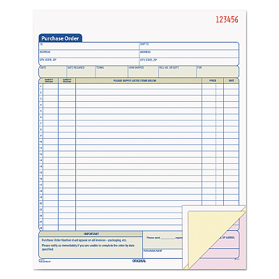 TOPS Purchase Order Book, 22 Lines, Three-Part Carbonless, 8.38 x 10.19, 50 Forms Total (TOP46147)