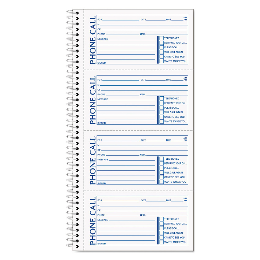 TOPS Spiralbound Message Book, Two-Part Carbonless, 5 x 2.75, 4 Forms/Sheet, 200 Forms Total (TOP4002)